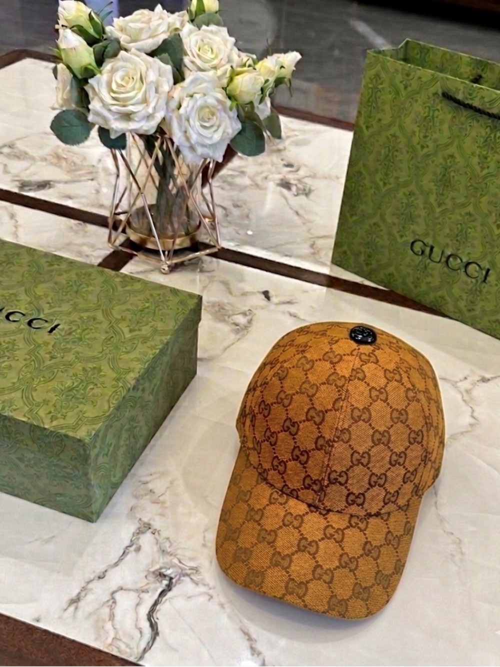 Gucci Tan/Brown GG Monogram Baseball Cap